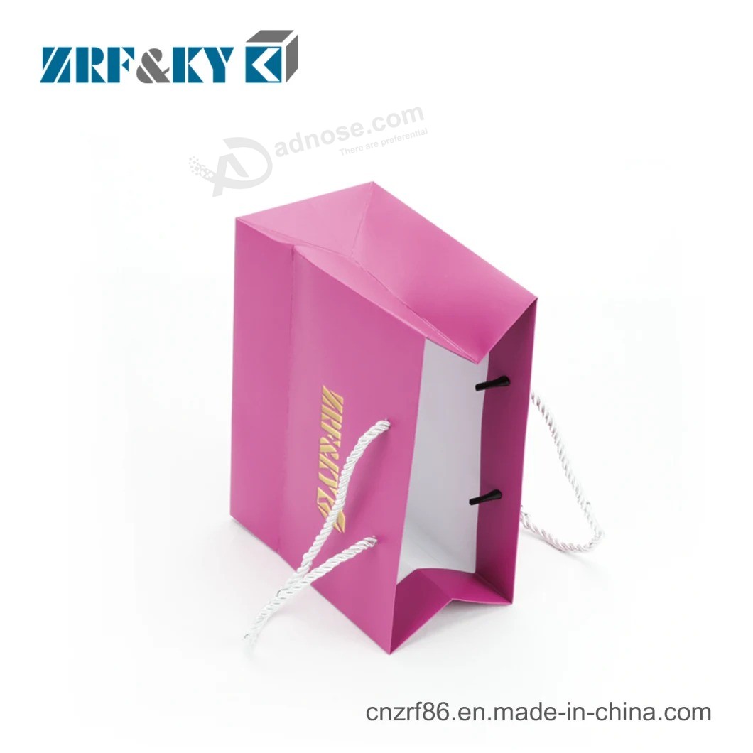 Custom Full Printing Pink Color Printed Hot Foil Stamping Logo Paper Shopping Gift Bags