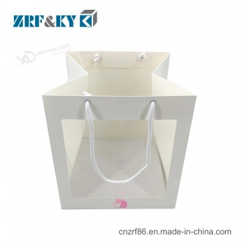 Custom Flowers Gift Packaging White Paper Bags with PVC Clear Windows