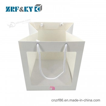 Sacchetti di carta bianca per imballaggio regalo di fiori personalizzati con finestre trasparenti in PVC