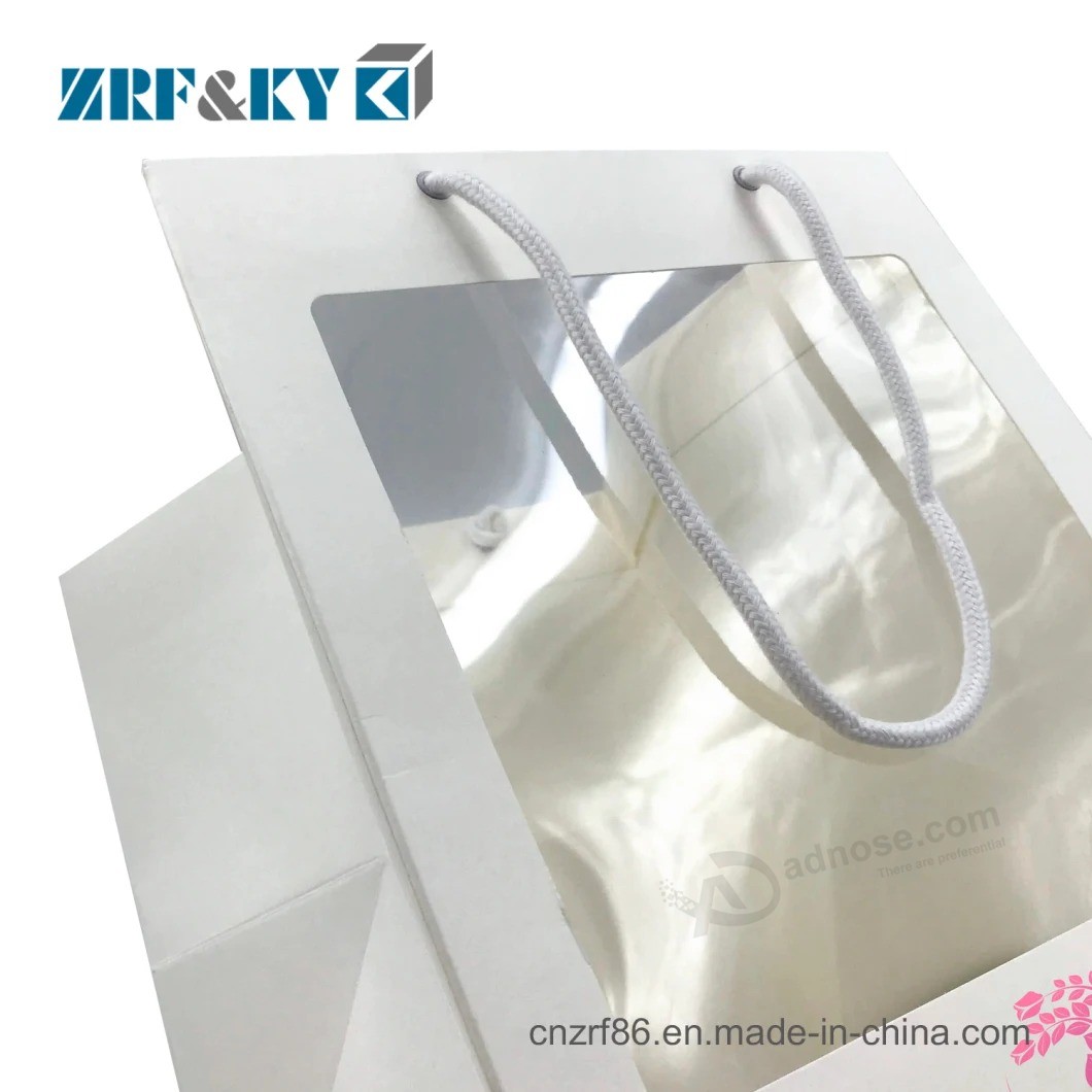 Custom Flowers Gift Packaging White Paper Bags with PVC Clear Windows