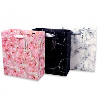 Embalaje de papel de bolsa de mármol de color negro personalizado