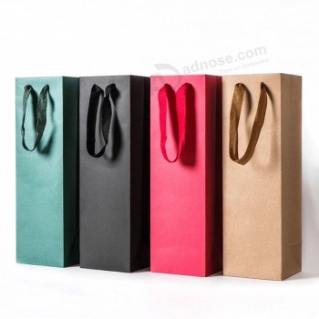 Kraft Fancy Paper Blank One Bottle Red Wine Bag Customized