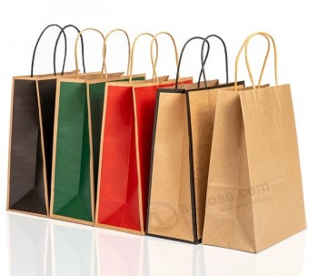 Sacs en papier kraft à emporter à bord brun Les sacs en papier bon marché 140GSM améliorent l’impression de logo personnalisé