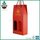 Caja de embalaje de almacenamiento de regalo de papel de cartón corrugado rojo con estampado en caliente para dos botellas, paquetes gemelos