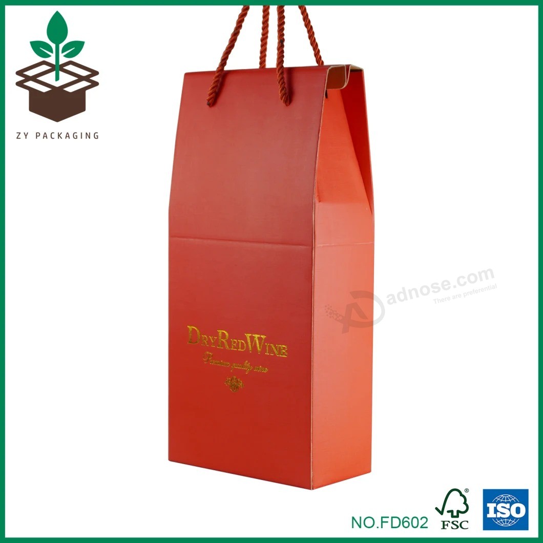 Red Corrugated Carton Paper Gift Storage Packaging Box with Hot Stamping for Two Bottles, Twin Packs