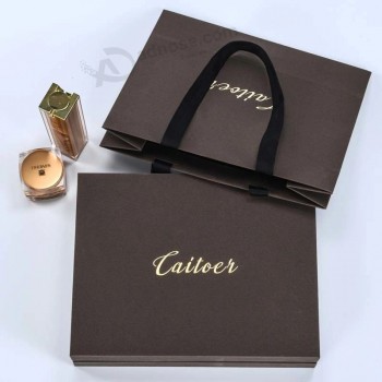 Promozionale Custom Rope Handle Carry Carrier Sacchetti di carta nera per regalo con logo
