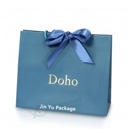 Blue Ribbon Bowtie Cardboard Paper Gift Shopping Bag Wholesale