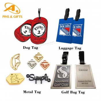 Commercio all'ingrosso Logo Personalizzato Metallo Golf Bag Abbigliamento Militare Ricamo Abbigliamento In Pelle Etichetta Plastica PVC Gomma Bagagli Tag