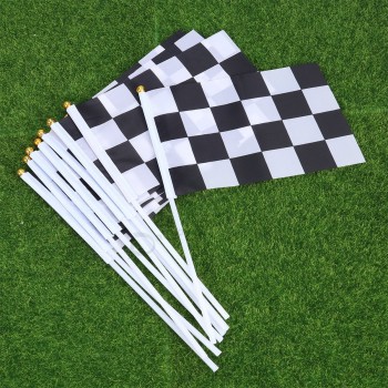 Aangepaste logo hand zwaaien vlaggen mini geruite vlag auto racen vlag