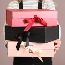 benutzerdefinierte faltbare Luxus starre Verpackung Roter Korb Band magetic Verschluss große Papiergeschenkbox mit Logo