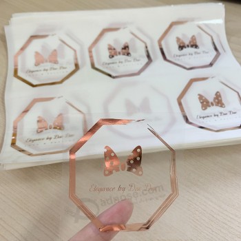 卸売ラウンドカスタムラベルクリアビニールゴールドホイルロゴステッカー印刷