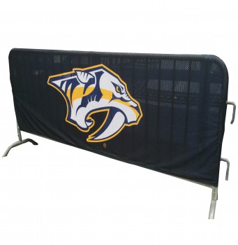Barricade barrière cover aangepaste afdrukken crowd control banner polyester mesh PVC vinyl hek barrière cover