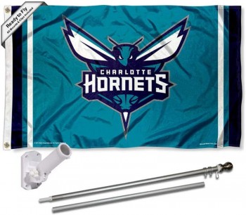 Großhandel benutzerdefinierte High-End-Charlotte Hornets Fahnenmast und Halterung Set