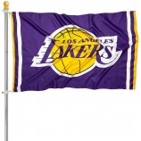 Bandera de los Lakers 3×5 pies Estandarte del equipo de baloncesto con tela gruesa 100D Decoración de doble costura para interiores y exteriores