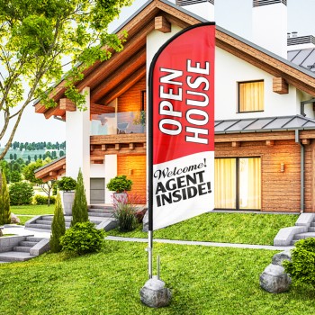 Buitenreclame strandvlag gebreide polyester banner dubbelzijdige druk reclamevlag