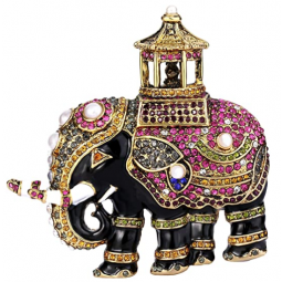 Cristal simili perle émail noir Broche animal éléphant rétro multicolore doré antique