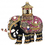Kristal Gesimuleerde Parel Zwart Emaille Retro Olifant Dier Broche Multicolor Antiek Goudkleurig