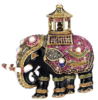 Kristall simuliert Perle schwarz Emaille Retro Elefant Tier Brosche mehrfarbig antik gold-ton