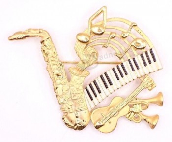 Vintage 1980s Music Brooch Pin Band Orchestra Instruments Enamel Gold Tone Metal