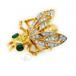 Firmado KJL Kenneth Lane BEE BROCH Pin Faux Emerald Eyes Rhinestone Chapado en oro