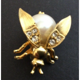 Broche de alfiler vintage Bee Faux Pearl Tono Dorado Diamantes de Imitación Movimiento