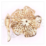 Vtg 1960s Lisner Rose Broche Pin 3D Flor Filigrana Tono Oro Trabajo Abierto Metal