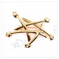 Vtg 1990s Monet 5 Point Star Brooch Pin Contemporary Rhinestones Gold Tone Metal