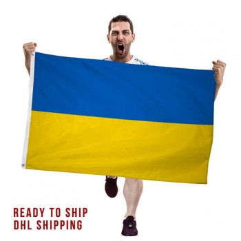 Prêt à être expédié en 48 heures Plein air Volant 3x5ft 100 % Polyester Drapeau national ukrainien de l’Ukraine