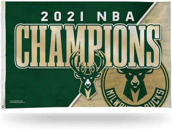 NBA Milwaukee Bucks 2021 Basketball Champions Drapeau de bannière unilatérale de 3 pieds par 5 pieds avec œillets