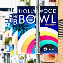 Aangepaste duurzame straatpaal vinyl lantaarnpaal reclamebanners afdrukken
