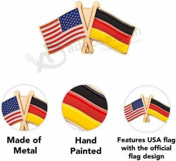 カスタム高品質ドイツカントリーラペルエナメル、米国、お土産、帽子、男性、女性、愛国的なドイツ語(ダブルフラッグピン)