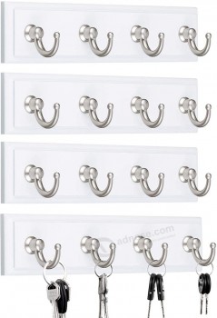 4 Pieces Key Rail 4-Hook Key Organizer Hook Rail Self-Adhesive Key Rack for Hanging Keys Towels (White)