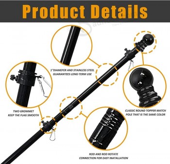 Kit asta per bandiera per casa 6ft in acciaio inox nero asta per bandiera a parete groviglio senza asta per portico residenziale giardino cortile barca commercia