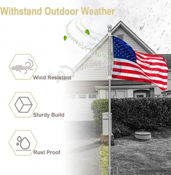 Barcetine 9 ft Yard Flag Pole Kit - Mât de drapeau sans enchevêtrement pour l’extérieur dans le sol, mât de drapeau extérieur en acier inoxydable avec support à 5 broches