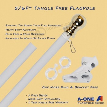Asta de bandera giratoria sin enredos de aluminio 6 pies Kit duradero resistente al viento sin óxido