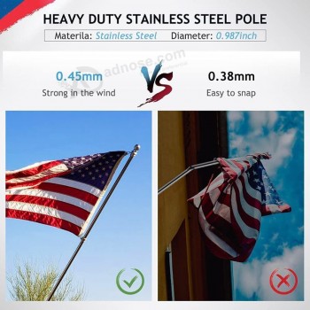 BonyTekフラッグポールキット、アメリカ国旗用6フィートフラッグポール、家用ブラケットとリング付きステンレス製壁掛けフラッグポール