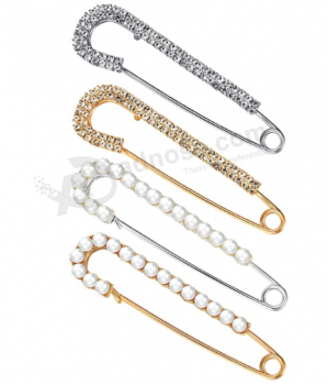 4 Stück Frauen Brosche Anstecknadeln Pullover Schal Clips Kunstkristall und Perle Broschen, 2 Stile Gold, Silber