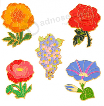 Cute Flower Enamel Brooch Pins Set, Cartoon Plant Enamel Pins for Women Girls