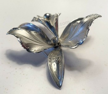 Vintage Large Silver Tone Orchid Pin