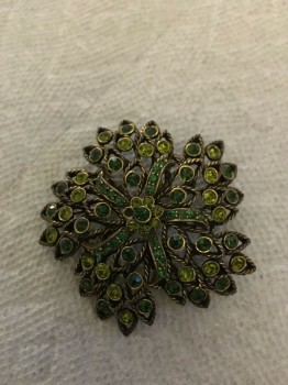 复古大号 selini 绿色水钻花别针