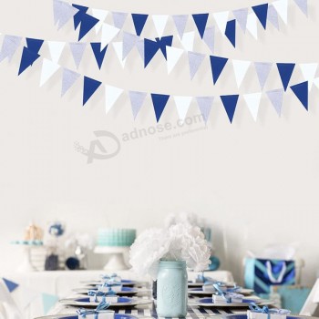 30 Ft Blu Navy Bianco e Argento Decorazioni Per Il Partito Triangolo Reale Bandiera Gagliardetto Banner Bunting per Compleanno Matrimonio Nuziale Baby Shower Nautico