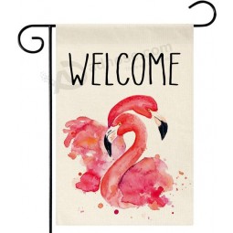 Bandera de jardín de bienvenida de flamenco de verano, arpillera vertical de doble cara playa piscina casa de campo exterior bandera decorativa