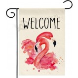 Summer Flamingo Welcome Garden Flag, Vertical Double Sided Burlap Beach Swimming Pool Farmhouse Outside Decorative Flag