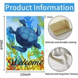 欢迎夏季花园旗帜游泳 海龟春季旗帜 12x18 英寸双面麻布庭院横幅，用于季节性户外农舍装饰
