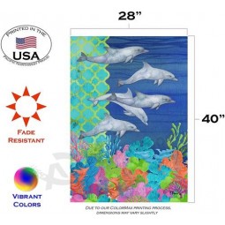 Toland Casa Jardín Buceo Delfines 28 x 40 pulgadas Decorativo Colorido Arrecife de Coral Tropical Natación Dolphin House Bandera