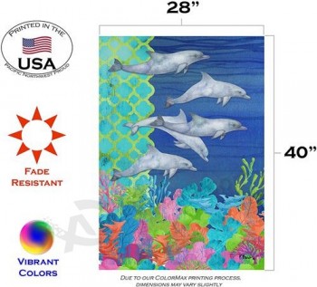 Toland Haus Garten Tauchen Delfine 28 x 40 Zoll dekorativ bunt tropisch Korallenriff Schwimmen Delfin Haus Flagge
