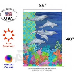 Toland Home Garden Diving Dolphins 28 x 40 Inch Decorative Colorful Tropical Coral Reef Swimming Dolphin House Flag