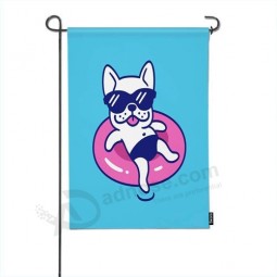 Perro Natador Bienvenido Banderas Decorativas De Jardín,Divertido Bulldog Francés En Gafas De Sol Con Banderas De Jardín Flotantes De Piscina Para Exteriores