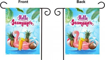 Drapeau de jardin de flamant rose d’été - cercle de natation ananas et drapeau de jardin de jus