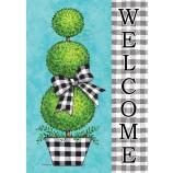 Gingham Topiary Welkom - Tuinformaat, Decoratieve Dubbelzijdige, Gelicenseerde en Auteursrechtelijk Beschermde Vlag - Gedrukt in De VS 12 Inch X 18 Inch Ongeveer